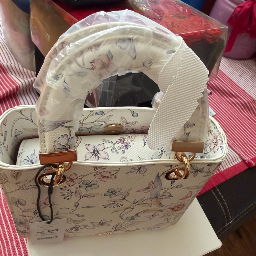 ALDO Cream Floral Satchel with Gold-Tone Hardware